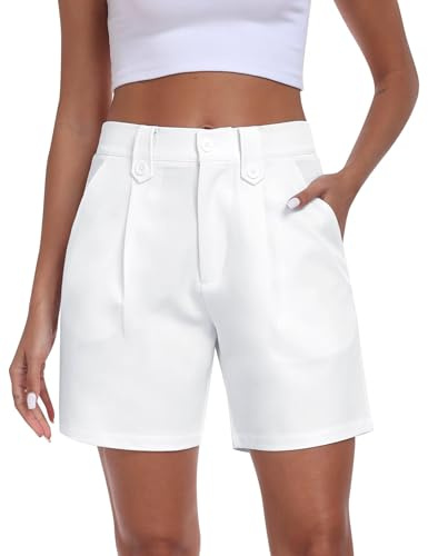 MoFiz Bermudashorts, dam, sommarshorts med fickor, business, cargobyxor, lediga för golf, vandring resor, Vit, L