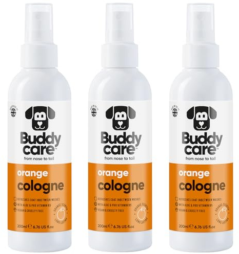 Buddycare Dog Cologne - Orange - 200 ml x 3 - Uppfriskande och orange doftande hundköln - fräschar upp mellan hundtvättar