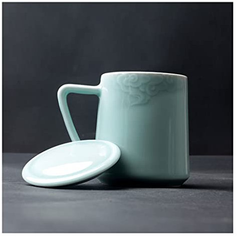 JNHGSHUAISDF Tasse Tasse à Eau, Tasse à café en céramique céladon avec Couvercle, Tasse créative, Tasse de Bureau Simple, Tasse à thé for la Maison, gobelet Isotherme de 10 oz