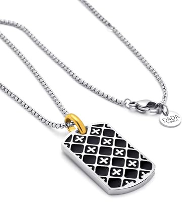 Dada Gioielli - Herren-Halskette mit Hundemarke, Anhänger aus Edelstahl, Design mit Rautenmuster, Kette 45 + 5 cm, Anhänger aus Gold, Rosa und Schwarz Silber