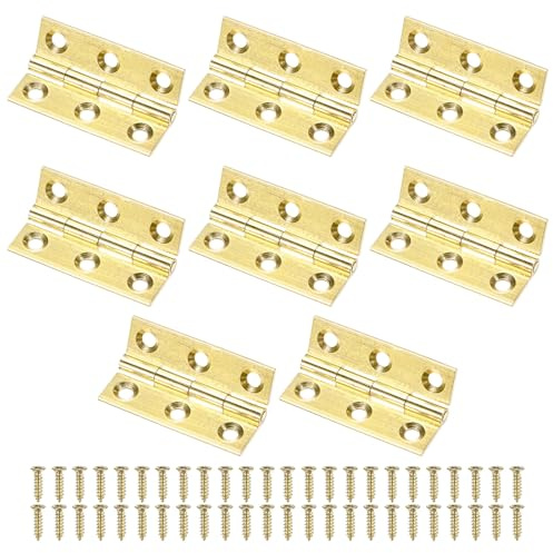 M METERXITY 8-Pack Small Door Hinges, 1.45in (37mm) Brass Interior Door Folding Butt Mini Hinges with Screw for Wooden Box/Jewelry Box/Cabinet