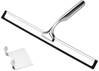 10'' 12'' 14'' Duschabzieherhaken Edelstahlgriff Silikonkratzer Autofenster Glastür Reinigungswerkzeuge, Silber, 12 Zoll, Haken
