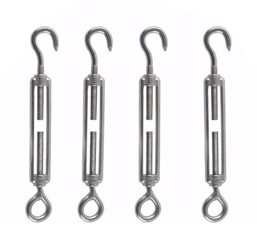 Rshuhx M6 Tenditore Corda Tensione Acciaio 4pezzi Inox 304 Gancio & Occhio Tension Gancio Regolabile del Tenditore Per catena per stendibiancheria, decorazione da giardino, fissaggio a vela solare