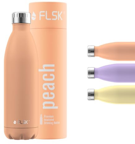 FLSK Trinkflasche – Premium Edelstahl Thermosflasche – 100 % auslaufsicher & kohlensäuregeeignet – hält 24 h kalt & 18 h heiß – BPA-frei (peach, 750 ml)