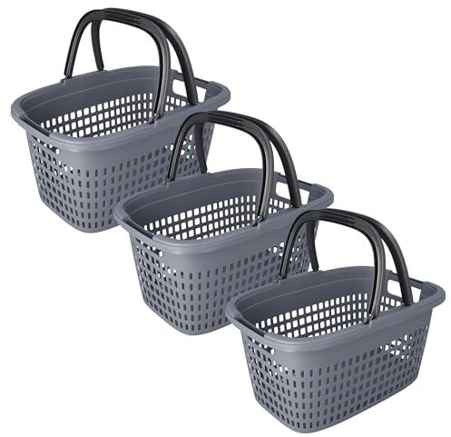 HRB Set med 3 inköpskorg vikbar med 2 handtag, plast, antracit, ventilationshål