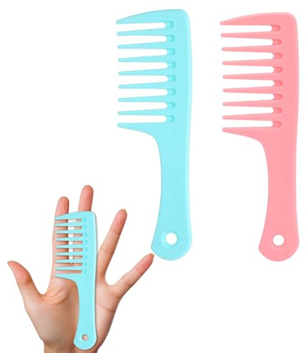 Mini Hair Comb Set, 2 Pack Small Wide Tooth Detangling Brush for Women Portable Travel Detangling Comb Mini Care Combs Small Shower Combs for Curly Wavy Long Hair, Wet or Dry (Pink, Blue)