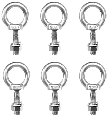 Tornillo de ojo M8, 6 unidades de acero inoxidable perno de ojo redondo, M8 × 30 mm, tornillo de ojo con tuercas, arandelas, tornillo de ojal para rollo de fijación colgante