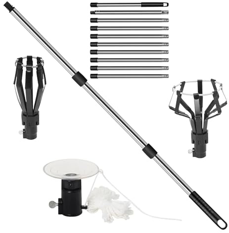 Pértiga para cambiar bombillas de 4 m - Extensor de alcance con y cesta | Herramienta segura para reemplazar bombillas de techo, lámparas de araña y focos.