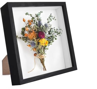 3D Shadow Box Frame, 22.8 x 22.8 cm Deep Box Frame for Objects up to 3cm, Picture Frame Wooden Deep Box, Picture Frame for Filling for Objects Photos Artworks Memories Flowers Crafts (Black)