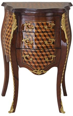 Commode baroque « Schloss Sanssouci » – Commode en bois massif avec corps bombé et deux tiroirs, fabriquée à la main dans le style baroque, unique avec patine, dimensions : env. 74 x 52 x 32 cm