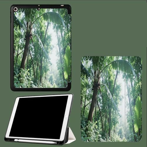 Smart Case for iPad (A16) 11th Generation 11 Inch 2025,with Pencil Holder,Tri-fold Stand Lightweight Protective Case Cover with Auto Sleep Wake Jungle Leaves Broadleaf Plants Trees -Green