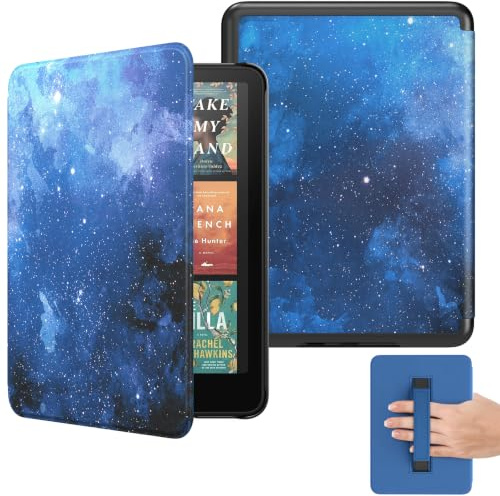 MoKo Hülle für Kindle Paperwhite 7 (12. Gen, 2024), Blau Sterne | Kompatibel mit Kindle Colorsoft Signature Edition 2024, leichte Hülle mit Handschlaufe, Auto Schlaf/Wach