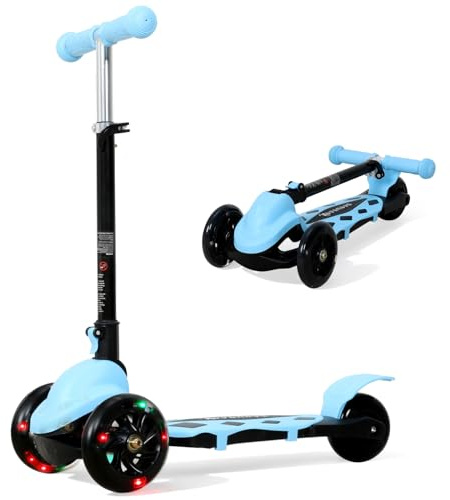 Novonova Roller Kinder für 2–5 Jahre, Kinderroller mit 3 Verstellbaren Höhen, LED-Leuchträdern und Hinterradbrems Kinderroller, Leicht zu Lenken, Balance-Trainings-Roller für Kinder