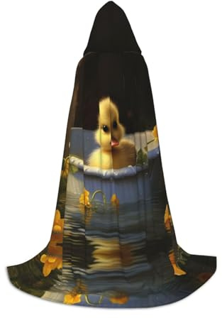 WBQLSL Grande mantello con cappuccio stampato con anatroccolo nella vasca da bagno, costume per adolescenti, decorazione per feste, taglie S/M/L