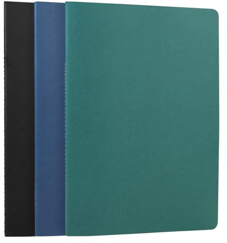 HOMEMARS Notizbuch A4 Blanko, 100 GSM,21cm x 28.5cm,Schwarz Grün Blau,3 Stück,80 Seiten Skizzenbuch A4 für Studenten, zum Schreiben, Reisen & Business, Einband aus Karton, Memo-Tagebuch & Themenheft