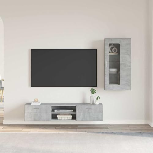FWIKDUN Highboard mit Tür und Regal in Beton Grau Holzwerkstoff-Optik, 60 cm breiter Schrank aus Holzwerkstoff mit Stauraum für das Wohnzimmer, modernes Highboard mit Regal und Tür Weiß