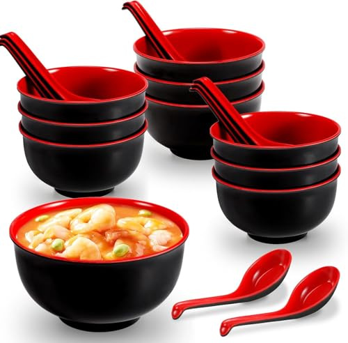 Spymero 10 Set Miso Soup Bowl, 16 Oz, Japanese Bowls | Melamine Cereal Rice Bowl with Spoon, Noodle Soup Bowls for Ramen, Udon Noodle and Soup