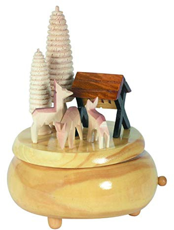 OBC Spieluhr Weihnachtslied: Waldmotiv Natur 17cm, Weihnachtslied Oh Tannenbaum/Spieldose Holz handbemalt Kunsthandwerks-Stil/Deko Advent & Weihnachten