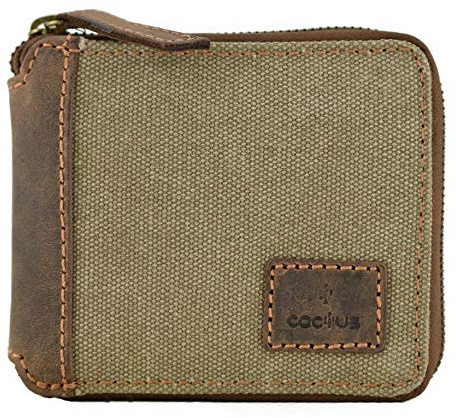 Cactus Canvas and Leather Zip Around Wallet RFID 189-81 (Khaki)