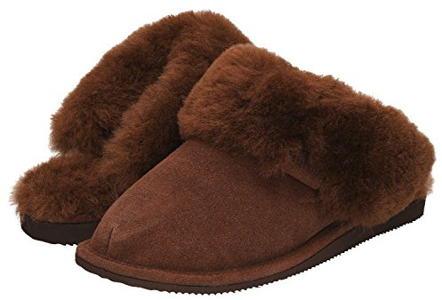 Haftic Chaussons en Cuir Femmes Pantoufles Femme Hiver Pantoufle Peau de Mouton + Boite Cadeau (40 EU, Marron)