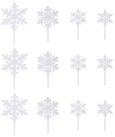 NUOBESTY Hochzeitsdekoration 12 Stücke Weihnachten Acryl Kuchen Topper Schneeflocken Cupcake Picks Kuchenstecker Tortendeko Tischdeko für Hochzeit Geburtstag Party Deko