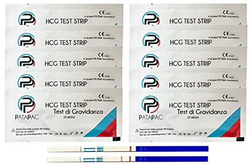 PataPac - Test Gravidanza - Test Gravidanza Canadesi - 10 Test Ultrasensibili, con bicchierini per urina, Test Gravidanza 10 mIu/ml, Precoce per beta Hcg