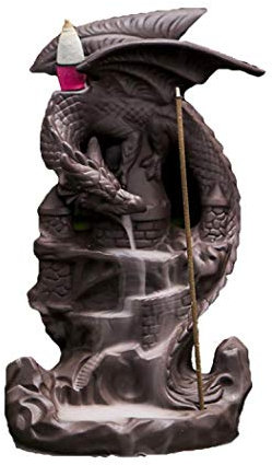 kiss me Handmade Dragon Backflow Incense Burner,Ceramic Incense Waterfall Burner With 30 Sticks,20 Backflow Cones for Home Office Decor,Yoga Meditation (Brown Dragon)