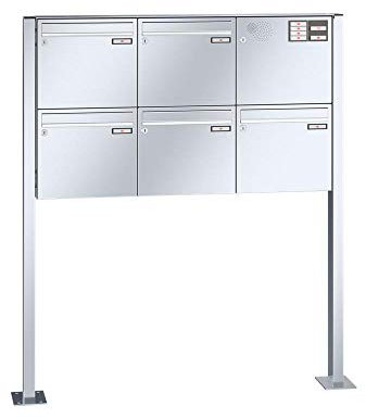 RENZ/Basic B / 5er Freistehende Briefkastenanlage Standbriefkasten mit Sprechfeld / V4A-Edelstahl/Volumen 12 L/mit Fußplatten/Dein-Briefkasten.de