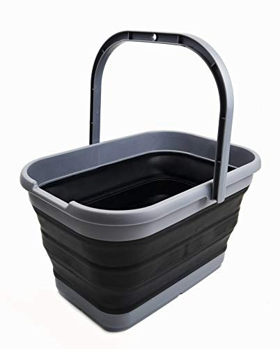 SAMMART 12L Collapsible Rectangular Handy Basket/Bucket (Grey/Black)