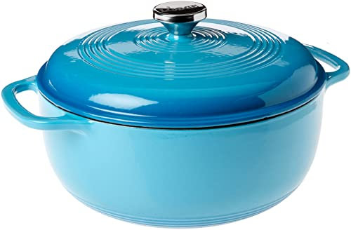 Lodge Cocotte en fonte émaillée de 6 litres avec couvercle – Deux poignées – Passe au four jusqu'à 260 °C ou sur la cuisinière – Utilisation pour mariner, cuisiner, cuire, réfrigérer et servir – Bleu