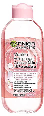 Garnier All-in-1 Mizellen Reinigungswasser mit Rosenwasser für einen besonderen Glow, Make up Entferner und Gesichtsreinigung für empfindliche Haut, Skin Active, 1 x 400 ml