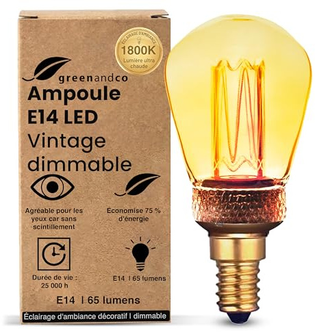 greenandco dimmbare Vintage Design LED Birne zur Stimmungsbeleuchtung | E14 ST45 | gold | 2,3W 65lm | 1800K extra warmweiß | 320° | 230V | flimmerfrei | Edison Glühbirne