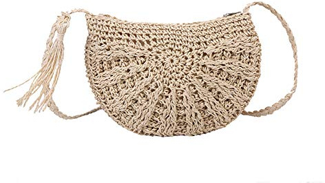 DKIIL NOIYB Stroh-Strandtaschen für Damen, Sommer, Stroh, Crossbody-Tasche mit Reißverschluss, handgefertigt, gewebt, Schultertasche mit Quasten, 02-Beige, 22