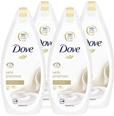 4x Dove Bagnodoccia Idratante Seta Preziosa Bagnoschiuma Pelle Effetto Seta - 4 Flaconi da 450 ml