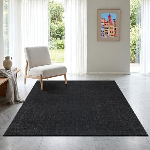 SANAT Kurzflor Teppich Wohnzimmer - Uni Modern Teppiche fürs Schlafzimmer, Arbeitszimmer, Büro, Flur, Kinderzimmer und Küche - Schwarz, 120 x 170 cm