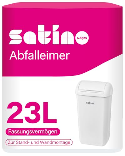 Satino Mülleimer Bad 23l - Eimer mit Schwingdeckel zum Hinstellen oder zur Wandmontage - Made in Germany - Abfalleimer aus Kunststoff - Volumen: 23 Liter - Maße: 59 x 33,5 x 22,5 cm Abfalleimer