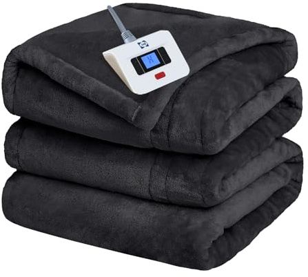 Sealy Heated Electric Blanket Twin Size, Flannel Electric Blanket with 10 Heating Levels & 1-12 Hours Auto Shut Off, Fast Heating Warming Blanket, Machine Washable, Grey, 62 x 84 Inch