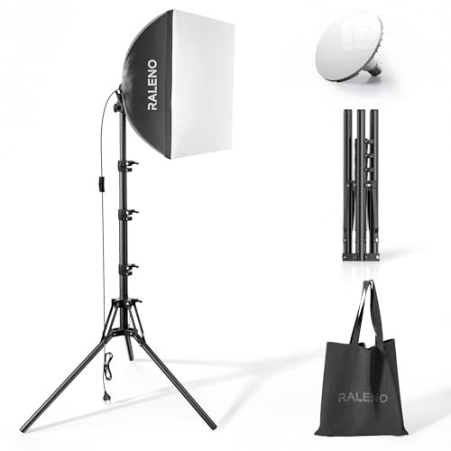 RALENO Softbox, Studio Photo Eclairage, Lampe Vidéo 40 x 40 cm avec Ampoule LED (50 W, 5500 K, 97 CRI) et Trépied, Lampe Photo pour Photographie de Portrait, avec Sac à Main