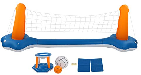 FOUF Piscina Gonfiabile Rete da Pallavolo Set, Uso Multiplo Regolabile Water Volley Basket Rack Divertente Stagno Giardino Galleggiante Gioco di Nuoto Giocattolo con 2 Borse Pesi per Bambini e Adulti