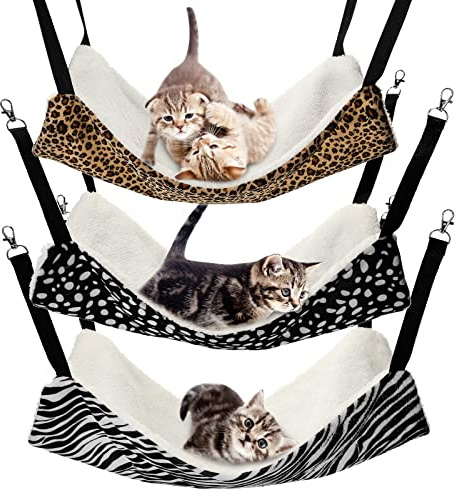 BBTO 3 Pcs Reversible Pet Hammock Soft Plush Cat Hanging Hammock Guinea Pig Bed Rat Cage Accessories for Puppy Dog Piggy Kitten Ferret Rabbit Other Small Animals(Dot)
