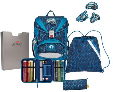 DER DIE DAS leichter Schulrucksack, ErgoFlex Blue Speed Set 5-teilig, ca. 22 l Volumen, ca. 800 g Gewicht