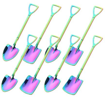 Rainbow Fruit Dessert Shovel Spoons Set, 8pcs Stainless Steel Dinner Tea Spoons for Dessert Coffee Ice Cream Fruit Cake for Home Kitchen Restaurant