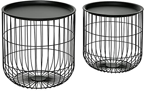 HOMCOM Couchtisch rund 2er Set, Beistelltisch mit Stauraum, abnehmbare Tischplatte, Stahlkonstruktion, im Skandidesign, Wohnzimmertisch Kaffeetisch Sofatisch für Wohnzimmer Schlafzimmer, Schwarz