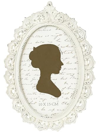 Sunlit Vintage Picture Frame 4x6 Inch, Oval Antique Photo Frames with Glass Front, Luxury Photo Display, Tabletop Wall Hanging, Gift Ideas, White