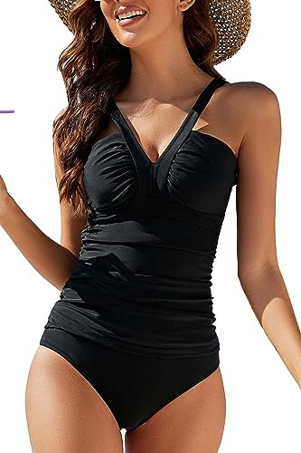 Viloree Tankini Donna Mare Costume da Bagno Costumi Piscina Donna Bikini Donna Due Pezzi Tankini Push Up Nero (N102) L
