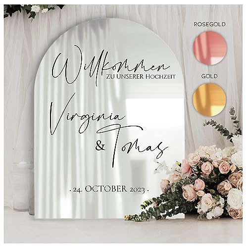Manschin-Laserdesign Plaque de bienvenue en verre acrylique miroir personnalisé dans différentes couleurs - Fabriqué en Allemagne - Plaque de bienvenue pour mariage (60 x 40 cm, argenté)