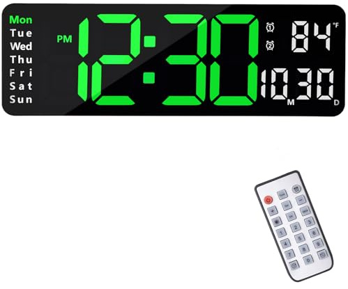 Morwealth Orologio digitale da parete da 13 pollici con display grande, orologio digitale a LED con telecomando, timer e conto alla rovescia con data/settimana/temperatura per camera da letto