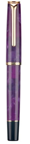 Hong Dian N12 Penna stilografica a pistone punta morbida extra sottile, acrilico viola in marmo e design aerodinamico classico con custodia in metallo