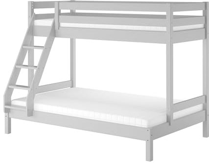 Erst-Holz Modernes 3er-Bett 90x200 und 140x200 Erwachsenen-Stockbett Kiefer Massivholz hellgrau V-60.18G-09-14, Ausstattung:Rollrost und Matratze inkl.