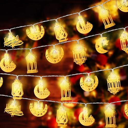 HeaHap Ramadan Eid String Light 10Feet 20-LEDs Eid Moon Star Kerosene Lantern Lamp Eid Mubarak Lights Battery Powered Eid Al Adha Decorations for Ramadan Outdoor Home Decoration Party Supplies